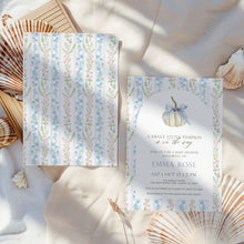 Load image into Gallery viewer, 2019 Grandmillennial pumpkin baby shower invitation template