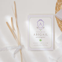 Load image into Gallery viewer, 0312 purple tennis monogram birthday invitation template