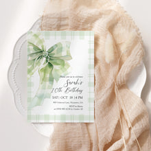 Load image into Gallery viewer, 0318 green plaid bow birthday invitation