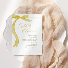 Load image into Gallery viewer, Yellow bow Eight & Elegant 8th Birthday Invitation, Editable template, Digital Download 0324