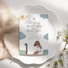 Load image into Gallery viewer, Jesus Shepherd Baptism Invitation Template, Watercolor Christian Boy Baptism Invite 0502