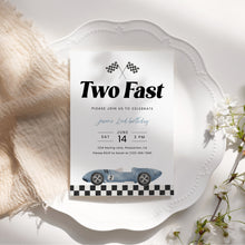 Load image into Gallery viewer, Two Fast Race Car 2nd Birthday Invitation Editable Blue for Boy 0330