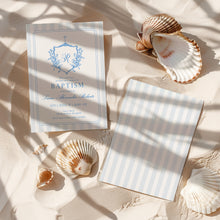 Load image into Gallery viewer, 0501 blue crest initial baptism invitation template