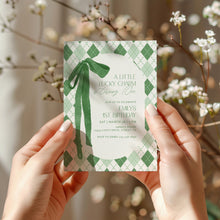 Load image into Gallery viewer, 0804 Shamrock Lucky Charm Green Bow St. Patrick's 1st birthday Invitation, Digital Download