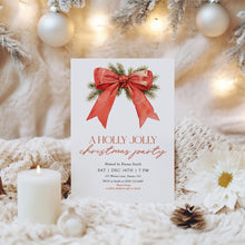Load image into Gallery viewer, 2033 Red Bow Christmas Party Invite, Editable Holiday Gathering Template, Coquette, Digital Download