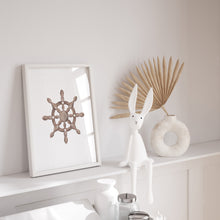 Load image into Gallery viewer, Coastal watercolor ship wheel art print 07-119