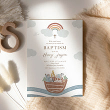 Load image into Gallery viewer, Noahs Ark Baptism Invitation Template, Rainbow Christian Boy Baptism Invite 0502
