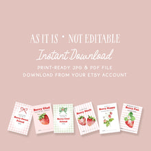 Load image into Gallery viewer, Strawberry Valentine’s Day Cards for Kids, Printable Classroom Gift Exchange, Instant Download 0803