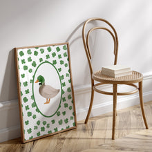 Load image into Gallery viewer, Watercolor green mallard duck with clover art print 07-276