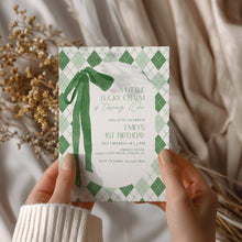 Load image into Gallery viewer, 0804 Shamrock Lucky Charm Green Bow St. Patrick's 1st birthday Invitation, Digital Download