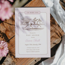Load image into Gallery viewer, Go Baby Go Derby Baby Shower Invitation, Pink Preppy Vintage Girl Shower Template 2043