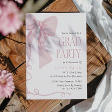 Load image into Gallery viewer, Pink Bow Graduation Party Invite Coquette Preppy Girl Editable Template 0808