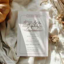 Load image into Gallery viewer, Go Baby Go Derby Baby Shower Invitation, Pink Preppy Vintage Girl Shower Template 2043