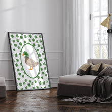 Load image into Gallery viewer, Watercolor green mallard duck with clover art print 07-276