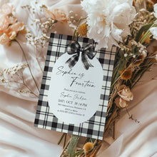Load image into Gallery viewer, 0318 black plaid bow birthday invitation