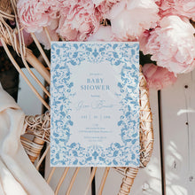 Load image into Gallery viewer, Corjl editable tolie de jouy baby shower invitation template 3 2015