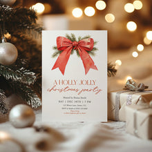 Load image into Gallery viewer, 2033 Red Bow Christmas Party Invite, Editable Holiday Gathering Template, Coquette, Digital Download