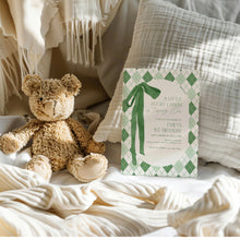 Load image into Gallery viewer, 0804 Shamrock Lucky Charm Green Bow St. Patrick's 1st birthday Invitation, Digital Download