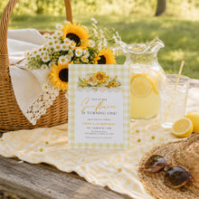 Load image into Gallery viewer, Yellow Sunflower Birthday Invitation Watercolor Gingham Baby Summer Template 0340
