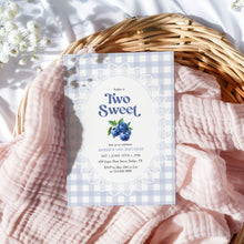 Load image into Gallery viewer, 0326 Blueberry Two Sweet Girl 2nd Birthday Invite, Editable Template, Gingham, Digital Download