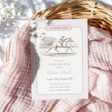 Load image into Gallery viewer, Go Baby Go Derby Baby Shower Invitation, Pink Preppy Vintage Girl Shower Template 2043
