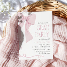 Load image into Gallery viewer, Pink Bow Graduation Party Invite Coquette Preppy Girl Editable Template 0808