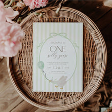 Load image into Gallery viewer, 0308 green 1st silly goose birthday invitation template