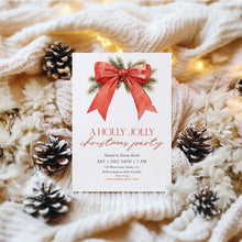 Load image into Gallery viewer, 2033 Red Bow Christmas Party Invite, Editable Holiday Gathering Template, Coquette, Digital Download
