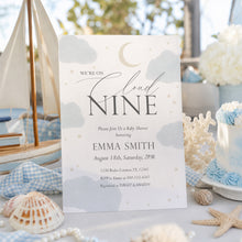 Load image into Gallery viewer, Blue Cloud Nine Baby Shower Invitation, Modern Watercolor Editable Template 2045