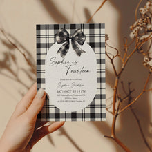 Load image into Gallery viewer, 0318 black plaid bow birthday invitation