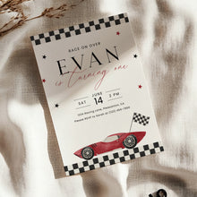Load image into Gallery viewer, Race Car 1st Birthday Invitation Fast One Is Turning One 0330