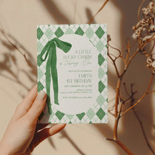 Load image into Gallery viewer, 0804 Shamrock Lucky Charm Green Bow St. Patrick's 1st birthday Invitation, Digital Download