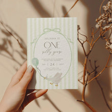 Load image into Gallery viewer, 0308 green 1st silly goose birthday invitation template