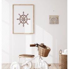 Load image into Gallery viewer, Coastal watercolor ship wheel art print 07-119