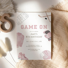 Load image into Gallery viewer, Pink Game On Hockey Birthday Sports Party Invite, Editable Invitation for Girls 0335