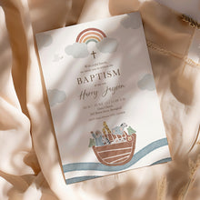 Load image into Gallery viewer, Noahs Ark Baptism Invitation Template, Rainbow Christian Boy Baptism Invite 0502