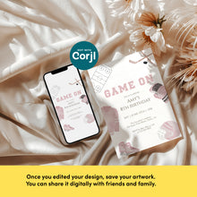 Load image into Gallery viewer, Pink Game On Hockey Birthday Sports Party Invite, Editable Invitation for Girls 0335