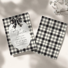 Load image into Gallery viewer, 0318 black plaid bow birthday invitation
