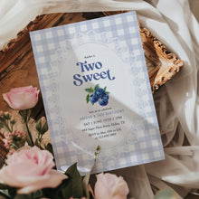 Load image into Gallery viewer, 0326 Blueberry Two Sweet Girl 2nd Birthday Invite, Editable Template, Gingham, Digital Download
