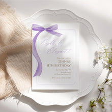 Load image into Gallery viewer, Purple bow Eight & Elegant 8th Birthday Invitation, Editable template, Digital Download 0324