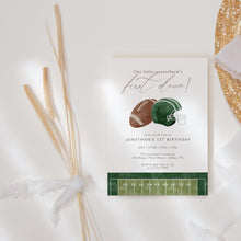 Load image into Gallery viewer, 0325 green Our Little Quarterback's First Down Birthday Invitation Template, Digital Download