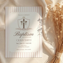 Load image into Gallery viewer, 0501 pink cross baptism invitation template