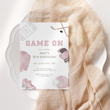 Load image into Gallery viewer, Pink Game On Hockey Birthday Sports Party Invite, Editable Invitation for Girls 0335