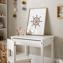 Load image into Gallery viewer, Coastal watercolor ship wheel art print 07-119