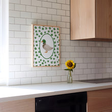 Load image into Gallery viewer, Watercolor green mallard duck with clover art print 07-276