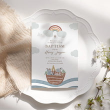 Load image into Gallery viewer, Noahs Ark Baptism Invitation Template, Rainbow Christian Boy Baptism Invite 0502