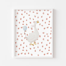 Load image into Gallery viewer, Watercolor whimsical silly goose with strawberry art print 07-276