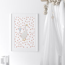 Load image into Gallery viewer, Watercolor whimsical silly goose with strawberry art print 07-276