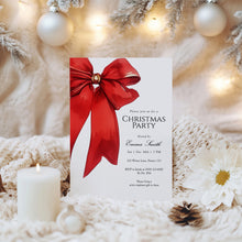 Load image into Gallery viewer, 2033 Red Bow Christmas Party Invite, Editable Holiday Gathering Template, Coquette, Digital Download