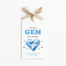 Load image into Gallery viewer, 08012 Valentine School Friend Favor Gift Tag for Kids, You’re a Gem, Blue Heart, Digital Download